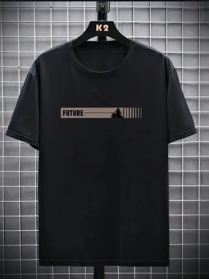 20/1 Penye Compack FUTRE Baskılı Oversize Kısa Kol Bisiklet Yaka T-shirt - Siyah -