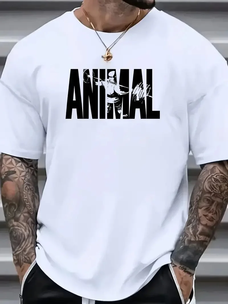 ANIMAL Desen Baskı   Oversive Tişört, Sporda ve Günlük Giyime Uygun - Beyaz -