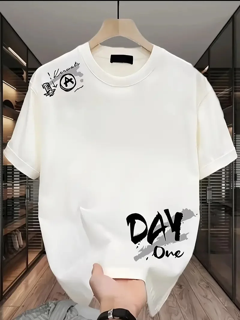 Day One Baskılı Oversize Bisiklet Yaka T-shirt - Beyaz -