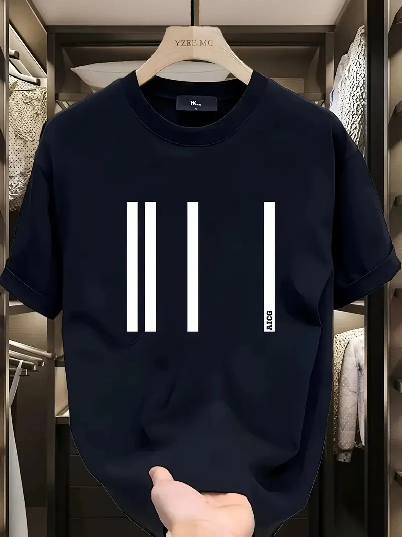 AICG Ön Arka Baskılı Bisiklet Yaka   Oversize Bisiklet Yaka T-shirt - Siyah -