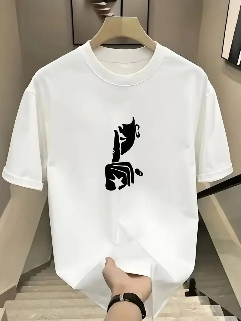 Rahat Bisiklet Yaka Tişört, Yaratıcı Karikatür Baskı Beyaz -