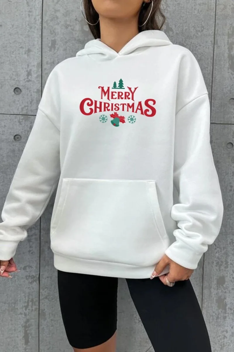 Merry Chrıstmas Sweatshirt  Hodie - Beyaz -
