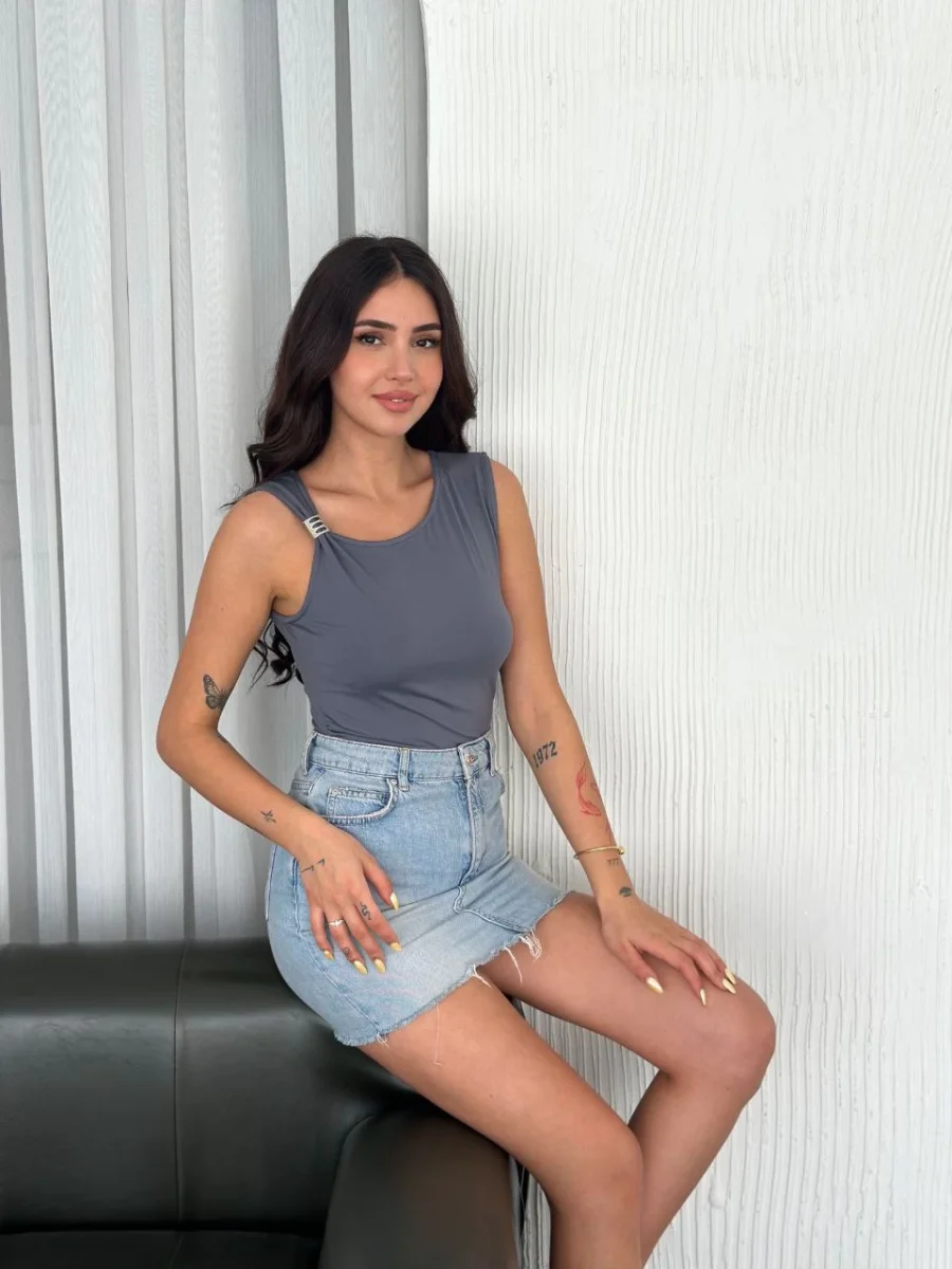 Osy Modal Yumuşak Dokulu Kumaş Bluz Aksesuar Detaylı - Antrasit -