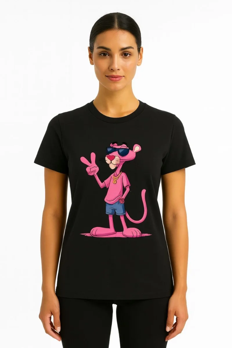 Bisiklet Yaka Kısa Kollu Baskılı T-shirt - Siyah -