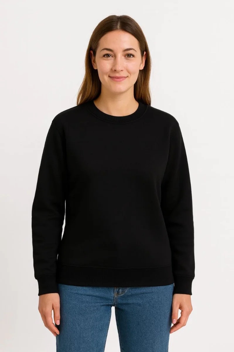 Üç İplik Düz Bisiklet Yaka SweatShirt - Siyah -