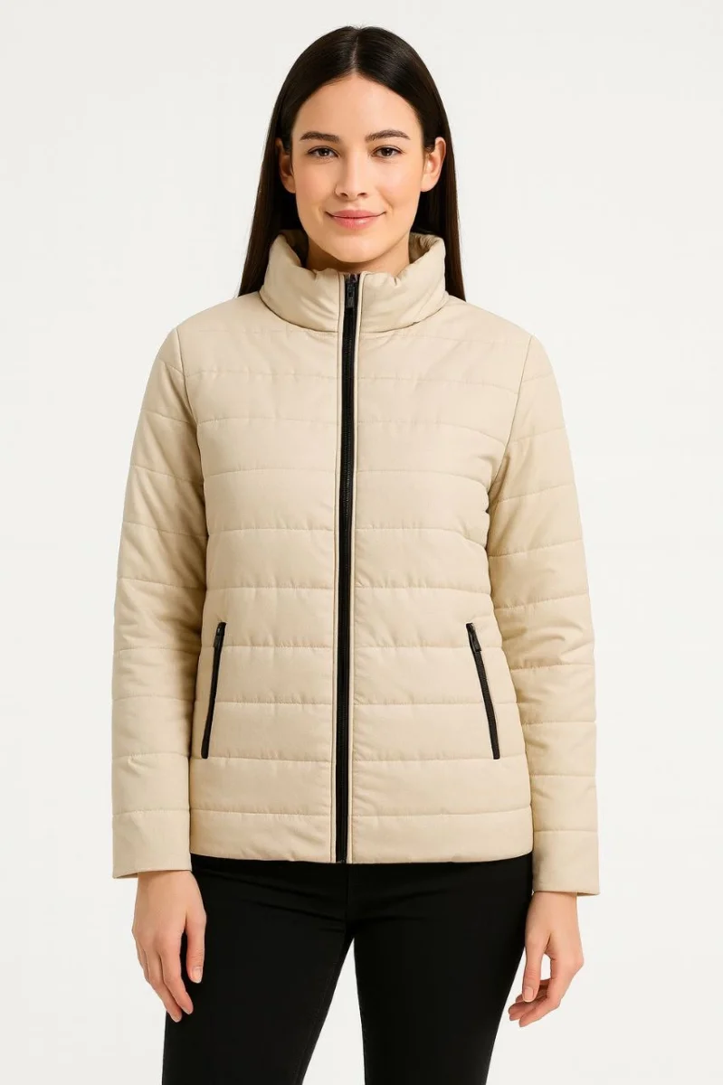 Bomber Mont Ceket – Su İtici Kumaş, Kapitone Astarlı, Fermuarlı, Kışlık - Bej -