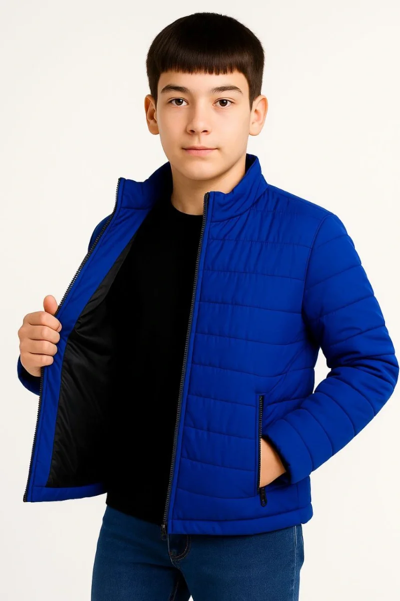 Şişme Mont Hafif ve Sıcak Tutucu Kışlık Fermuarlı Su İtici Rahat Günlük Mont Kapüşonuz Modern Tasarım - Saks Mavisi