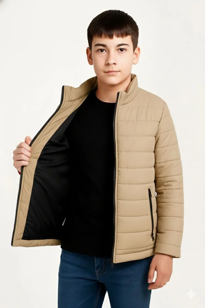 Şişme Mont Hafif ve Sıcak Tutucu Kışlık Fermuarlı Su İtici Rahat Günlük Mont Kapüşonuz  Modern Tasarım - Bej