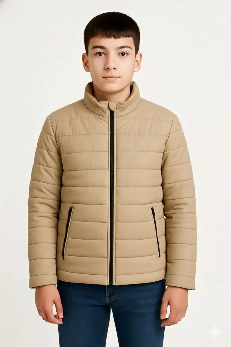 Şişme Mont Hafif ve Sıcak Tutucu Kışlık Fermuarlı Su İtici Rahat Günlük Mont Kapüşonuz  Modern Tasarım - Bej