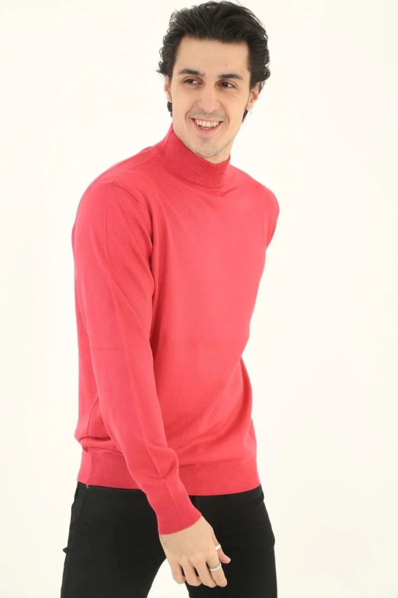 Yarım Boğaz Triko Kazak yumuşak dokulu Pamuklu ince Dokuma, uzun kollu Rahat Regular kalıp - Pembe