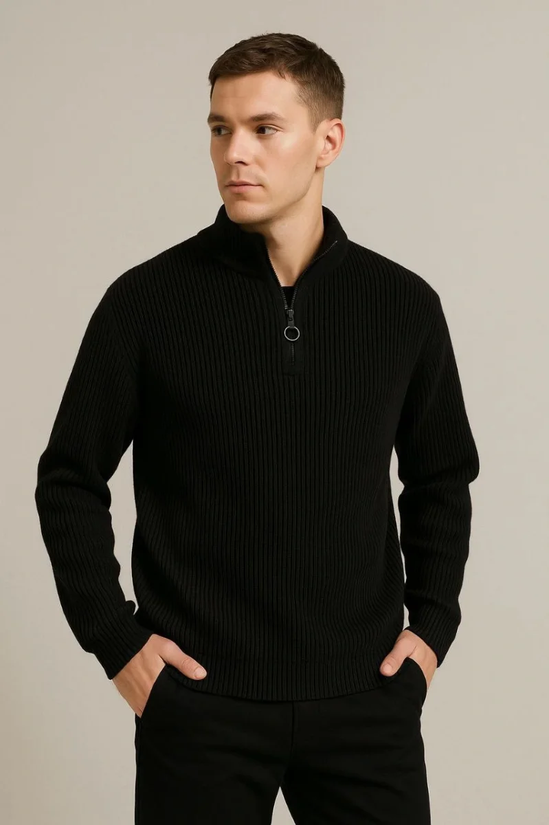 Fitilli Triko Kazak 2’li Set – Siyah  Bej