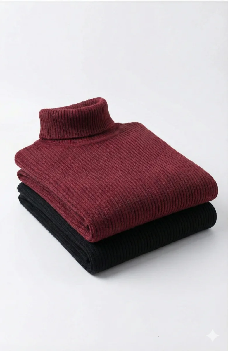 2'li Siyah Bordo   Kaşkorse Boğazlı Full Likralı Fitilli Body Kazak