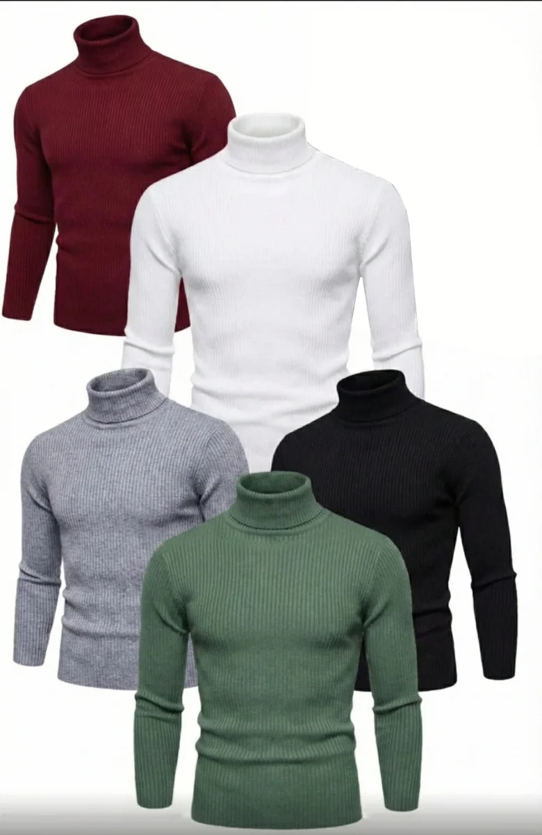 5'li Siyah, Beyaz, Bordo, Gri, Haki   Kaşkorse Boğazlı Full Likralı Fitilli Body Kazak