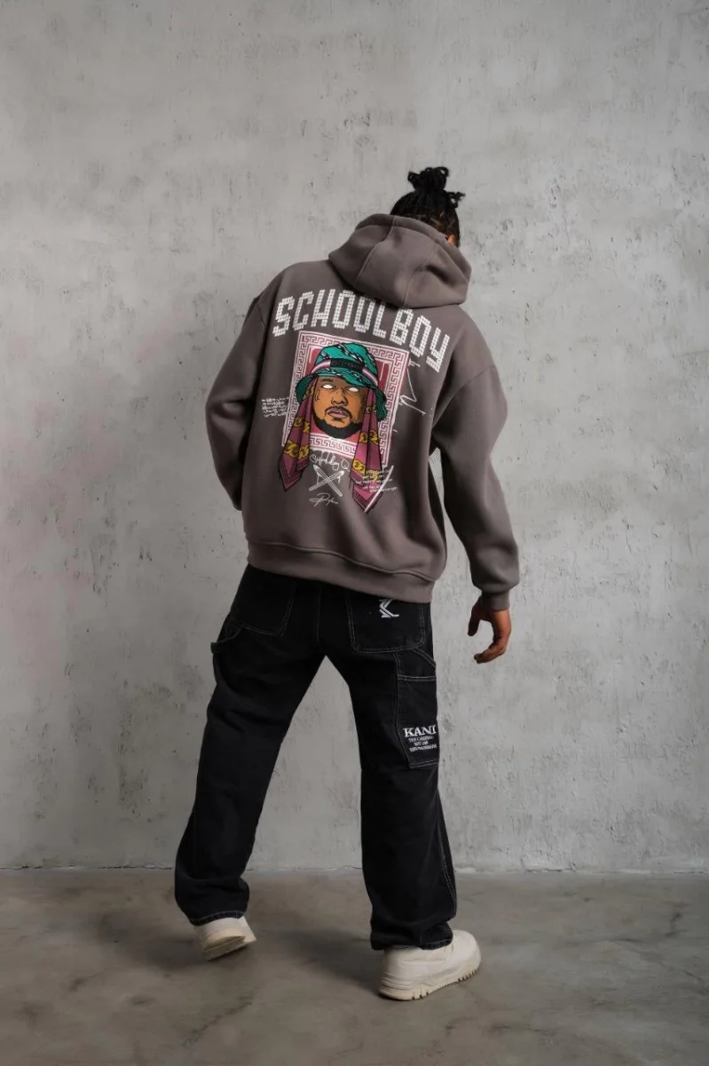 SCHOOL BOY Baskılı Kapüşonlu Sweat - Gri