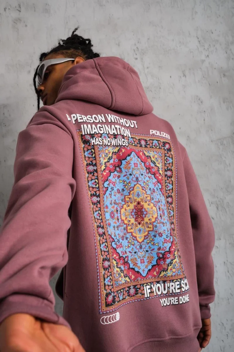 Kilim Desen Kapüşonlu Sweat - Gül Kurusu