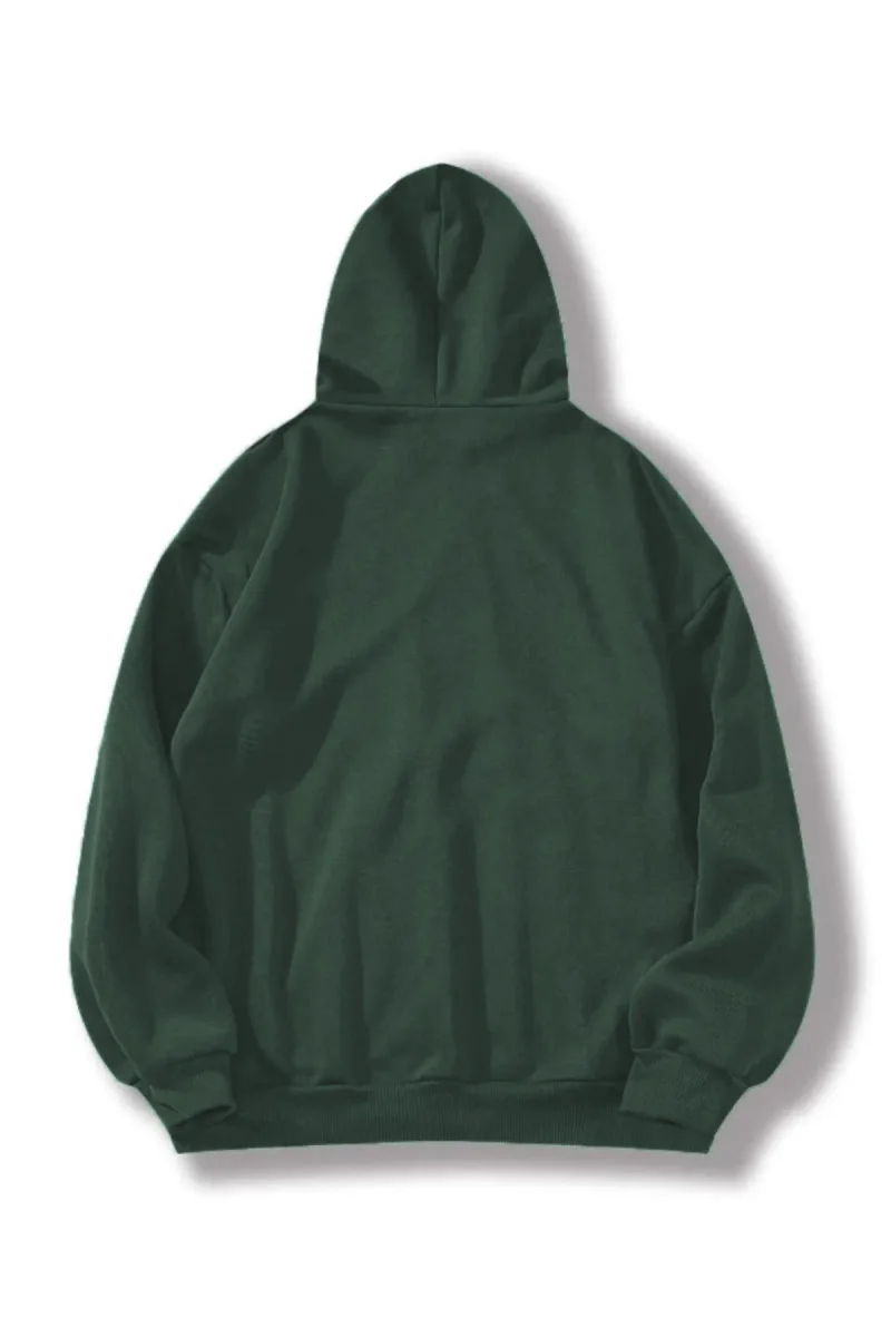 Düz Kapüşonlu Sweat - Koyu Yeşil