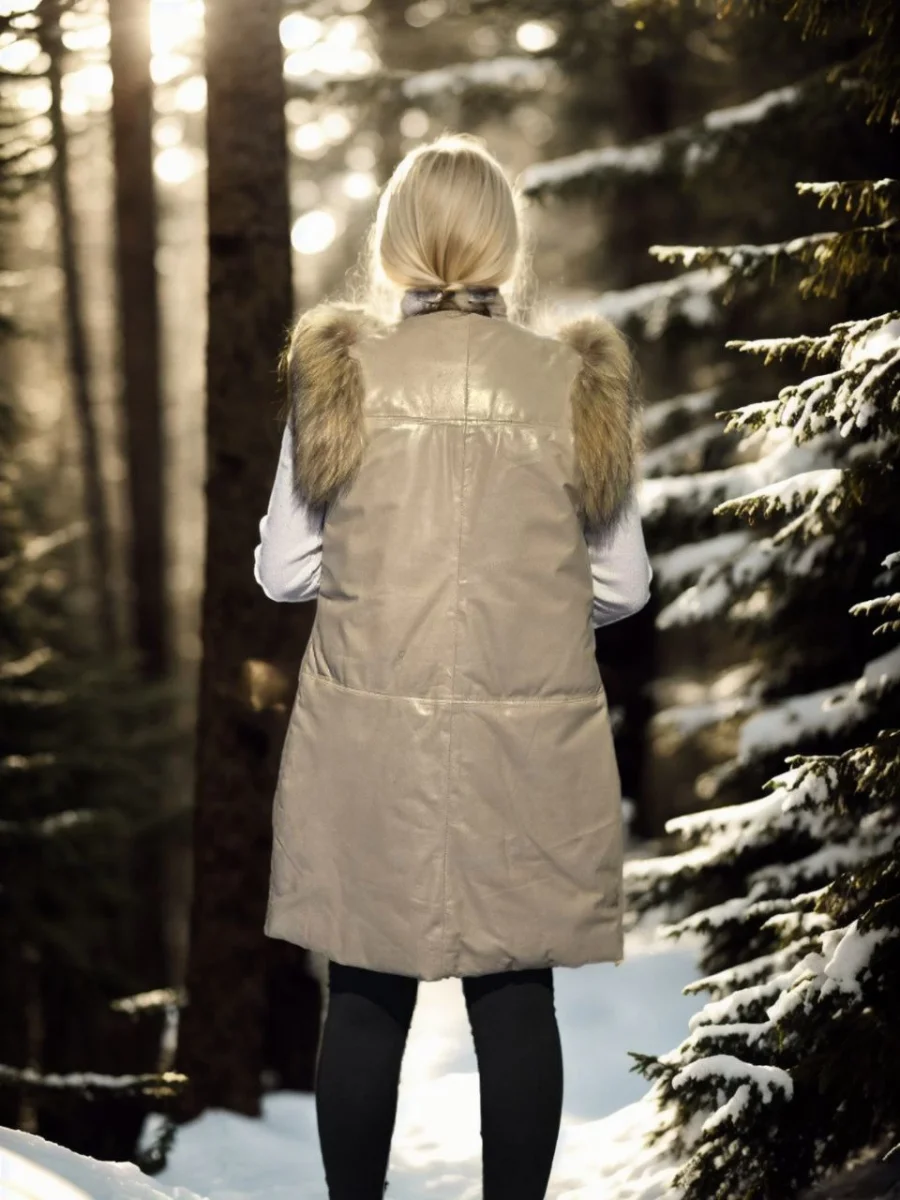 Kolsuz Hakiki Deri Kürk - Krem