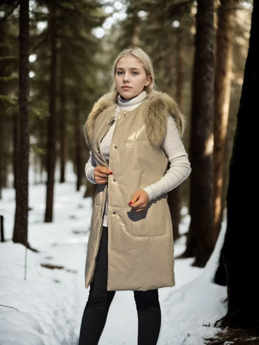 Kolsuz Hakiki Deri Kürk - Krem