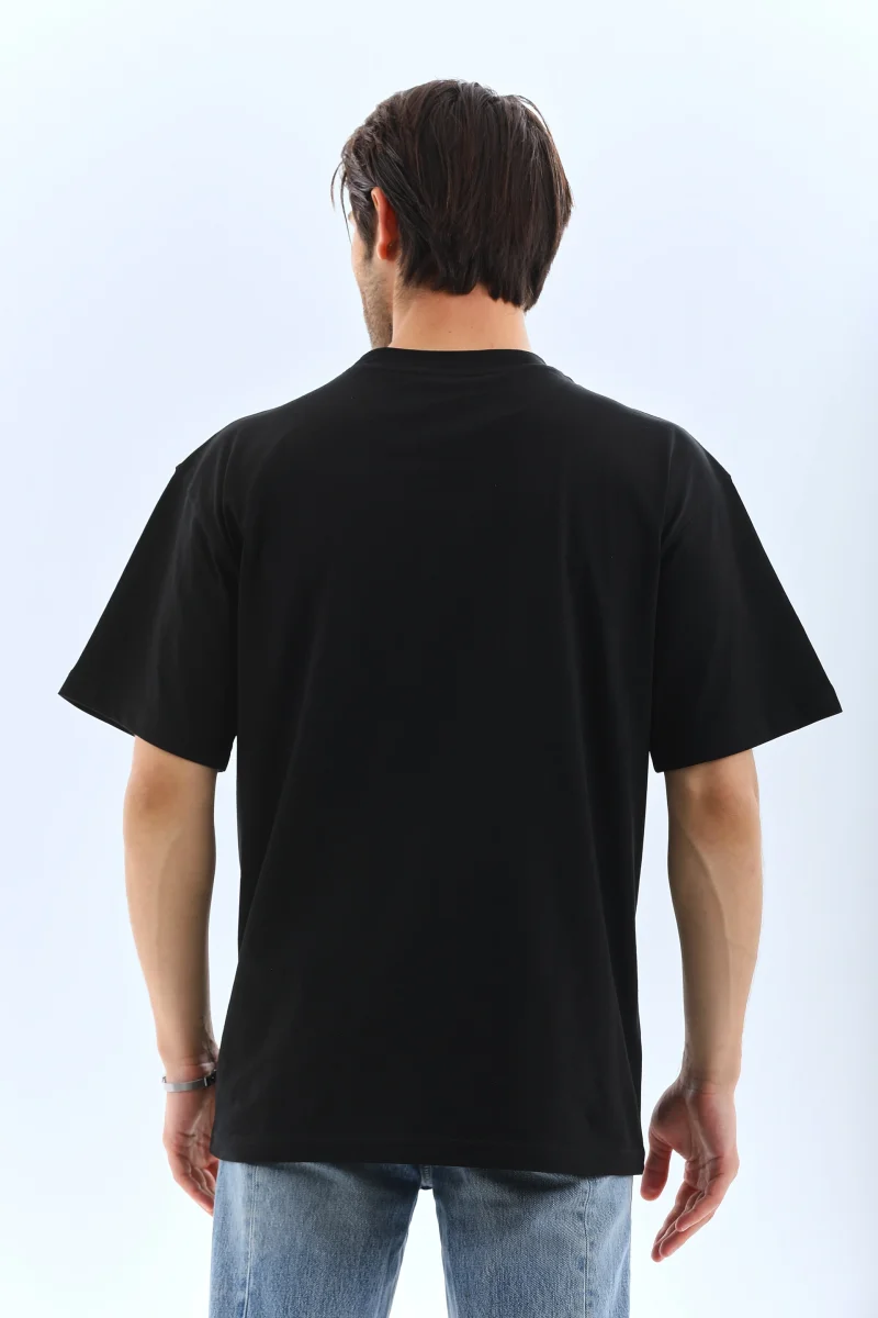 Oversize Düz Bisiklet Yaka T-Shirt - Siyah