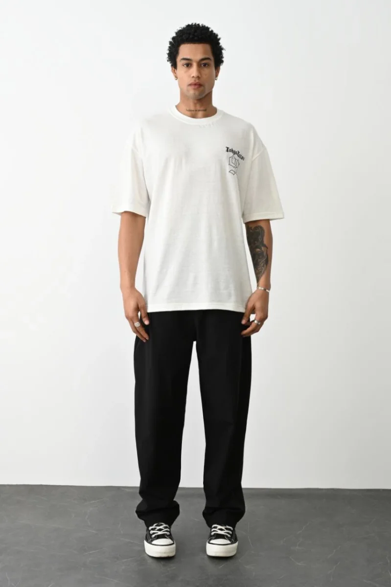 Baskılı Oversize T-Shirt - Beyaz