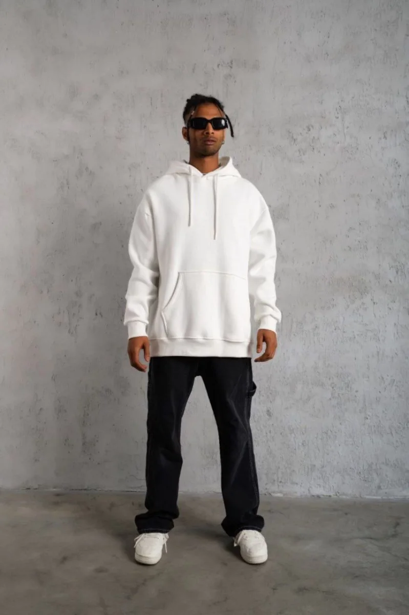 3 İplik Kapşonlu Sweatshirt hoodie - Beyaz