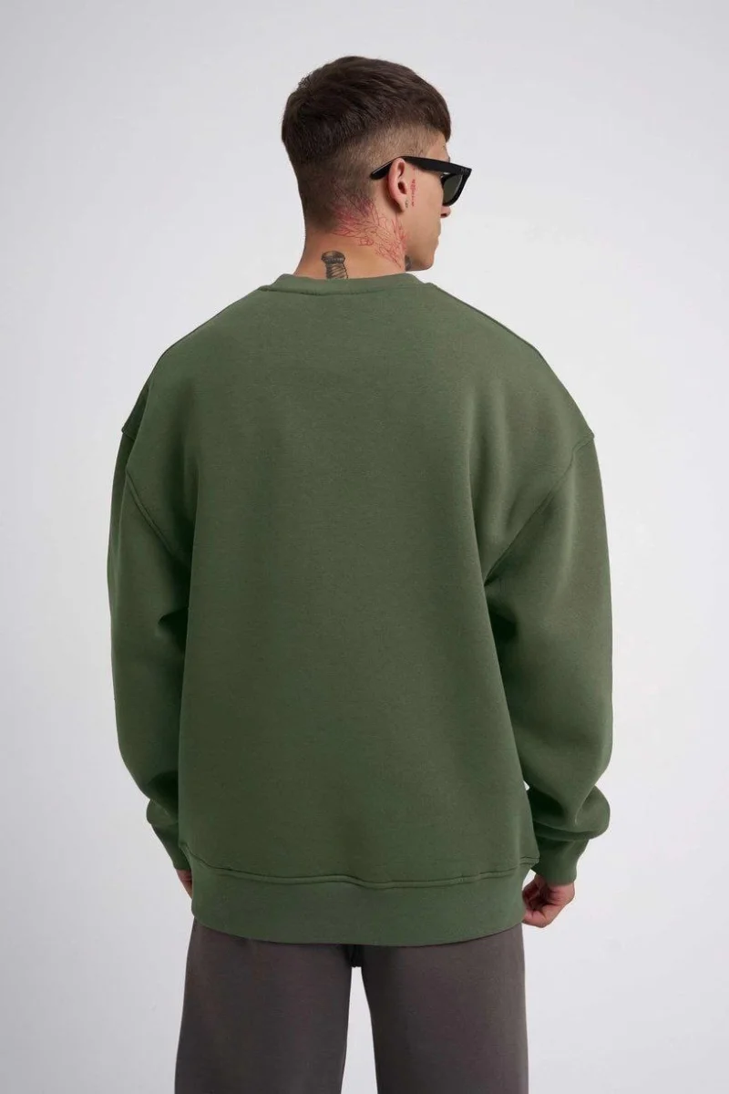 Biskilet Yaka Üç İplik SweatShirt - Haki