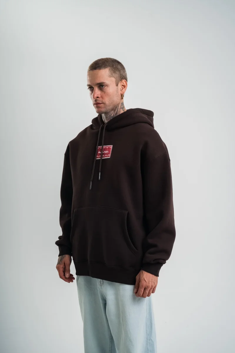 Erkek Premium Nakışlı Kapşonlu Sweatshirt Double Oversize Üç İplik Pamuklu - Siyah