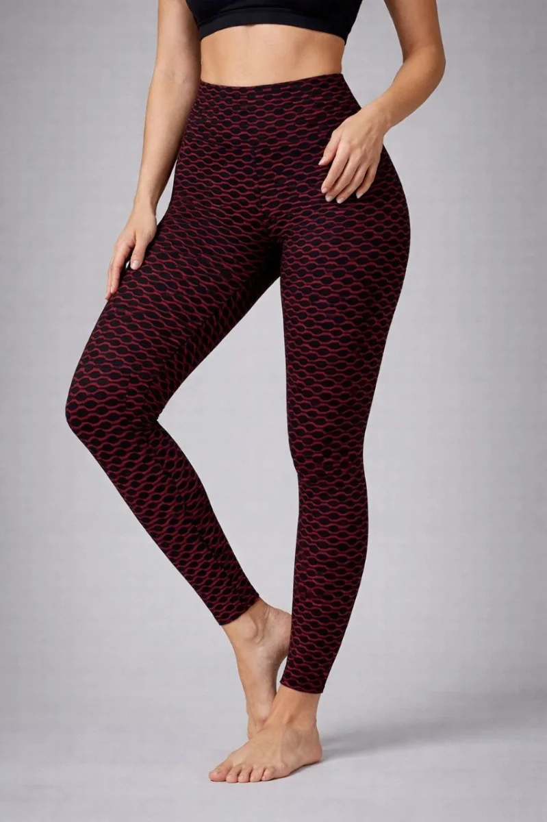 Kadın Yüksek Bel Toparlayıcı Likralı Büzgülü Tayt - Kırmızı