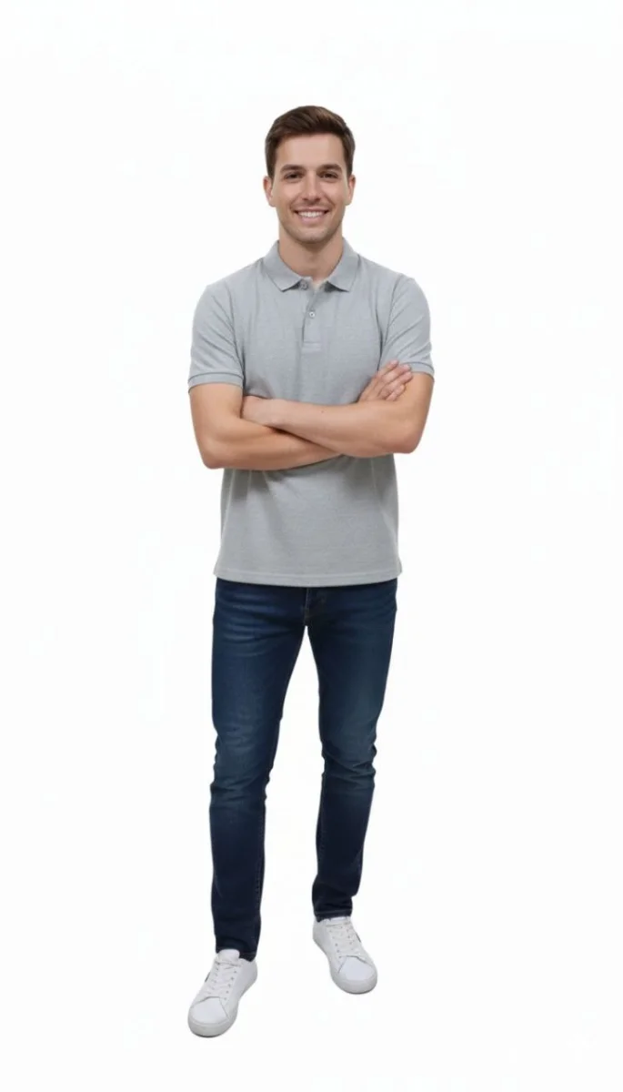 Erkek Pike Kumaş Düğmeli Yaka Regular Fit Günlük Kısa kol Tişört T-shirt - Gri