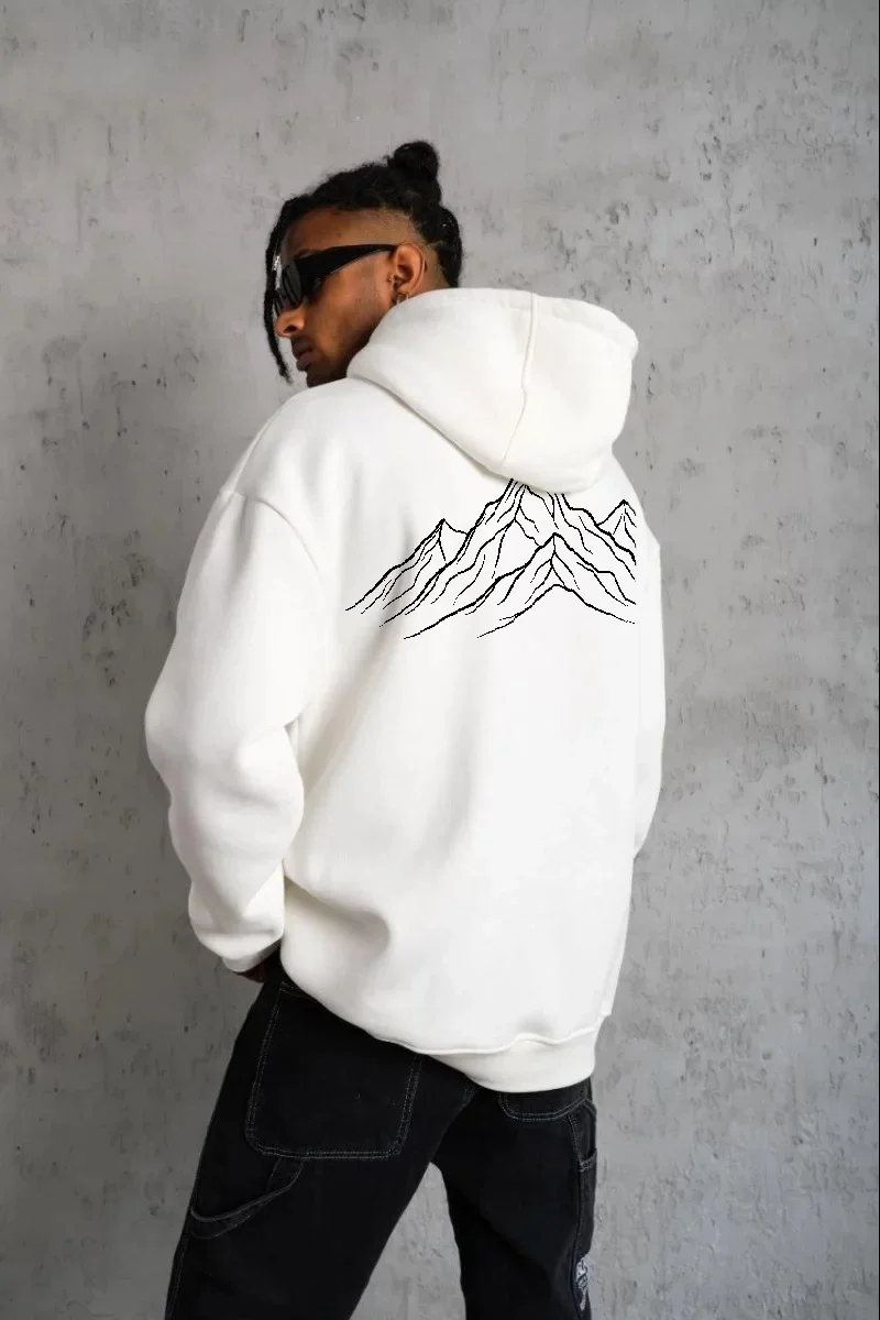 Erkek Nihilist Penguen Özel Tasarım Oversize Kapüşonlu Sweatshirt - Beyaz