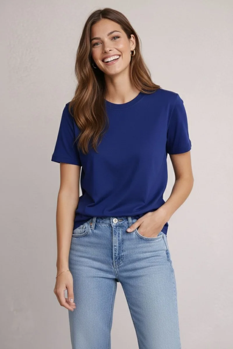 Osy Modal yumuşak dokulu Kumaş Kadın Bisiklet Yaka T-shirt - Lacivert