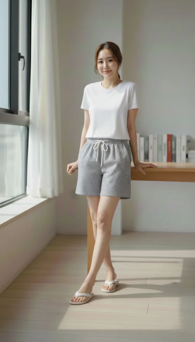 Kadın Pötikareli Şort – Beli Lastikli Bağcıklı, Cepli, Rahat Kesim Günlük Yazlık Şort - Füme