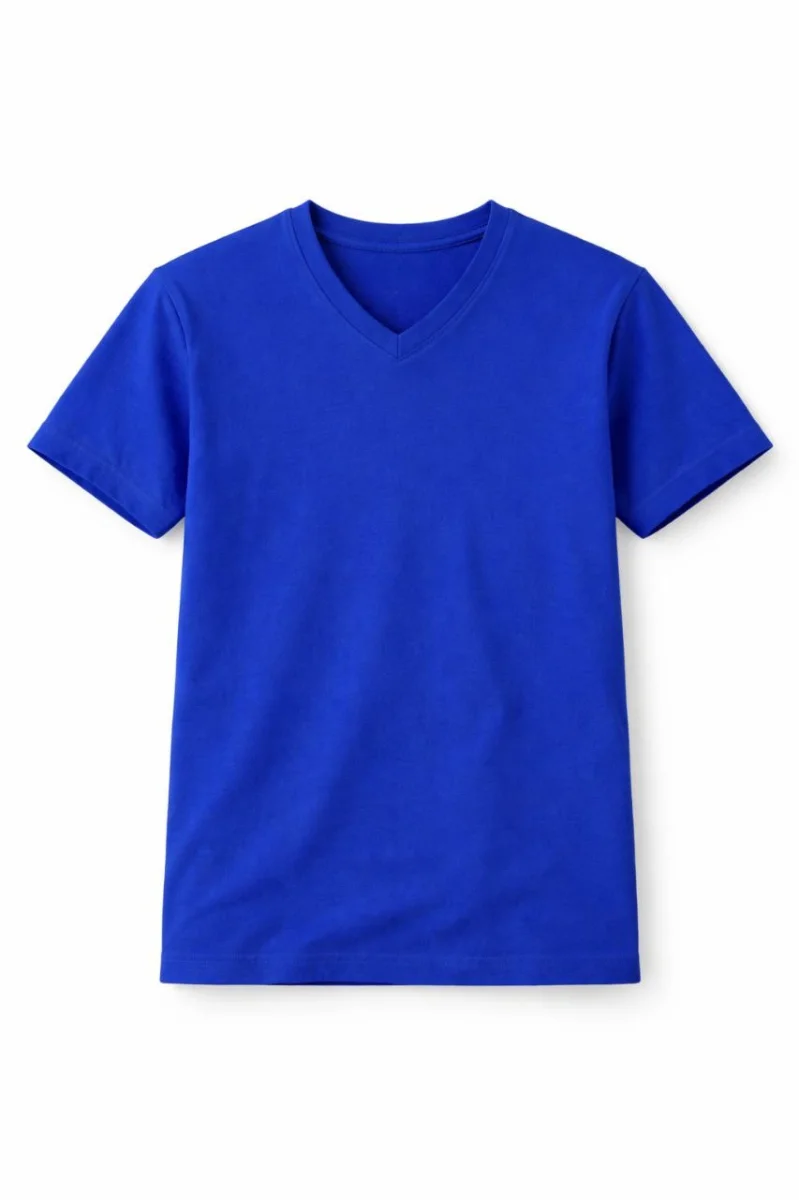 Genç Erkek Çocuk V Yaka Tişört Yazlık Model Günlük Basic Body - Saks Mavisi