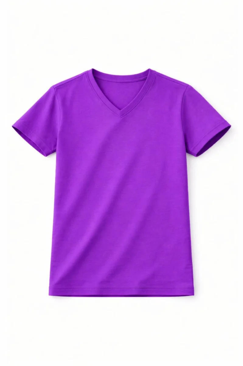 Genç Kız Çocuk V Yaka Tişört Yazlık Model Günlük Basic Body - Mor