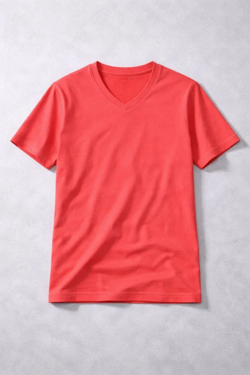 Genç Kız Çocuk V Yaka Tişört Yazlık Model Günlük Basic Body - Nar Çiçeği