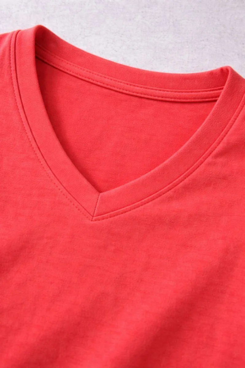 Genç Kız Çocuk V Yaka Tişört Yazlık Model Günlük Basic Body - Nar Çiçeği