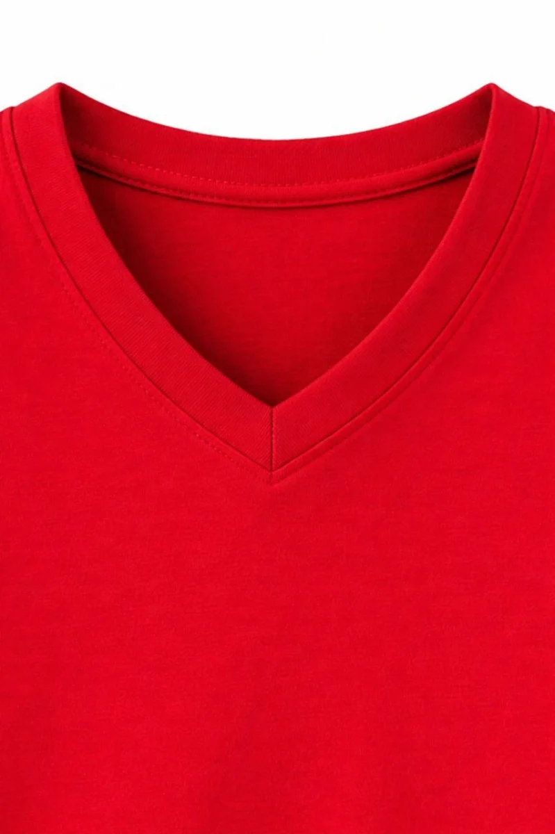 Genç Kız Çocuk V Yaka Tişört Yazlık Model Günlük Basic Body - Kırmızı