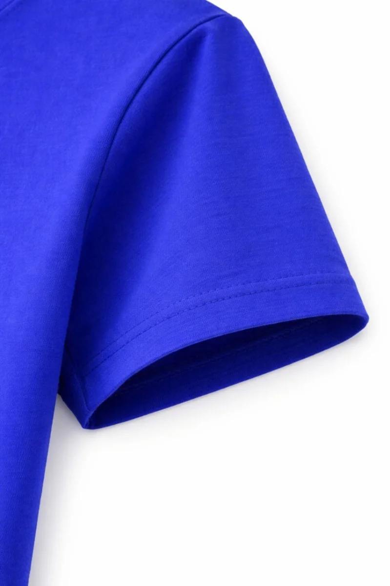 Genç Kız Çocuk V Yaka Tişört Yazlık Model Günlük Basic Body - Saks Mavisi