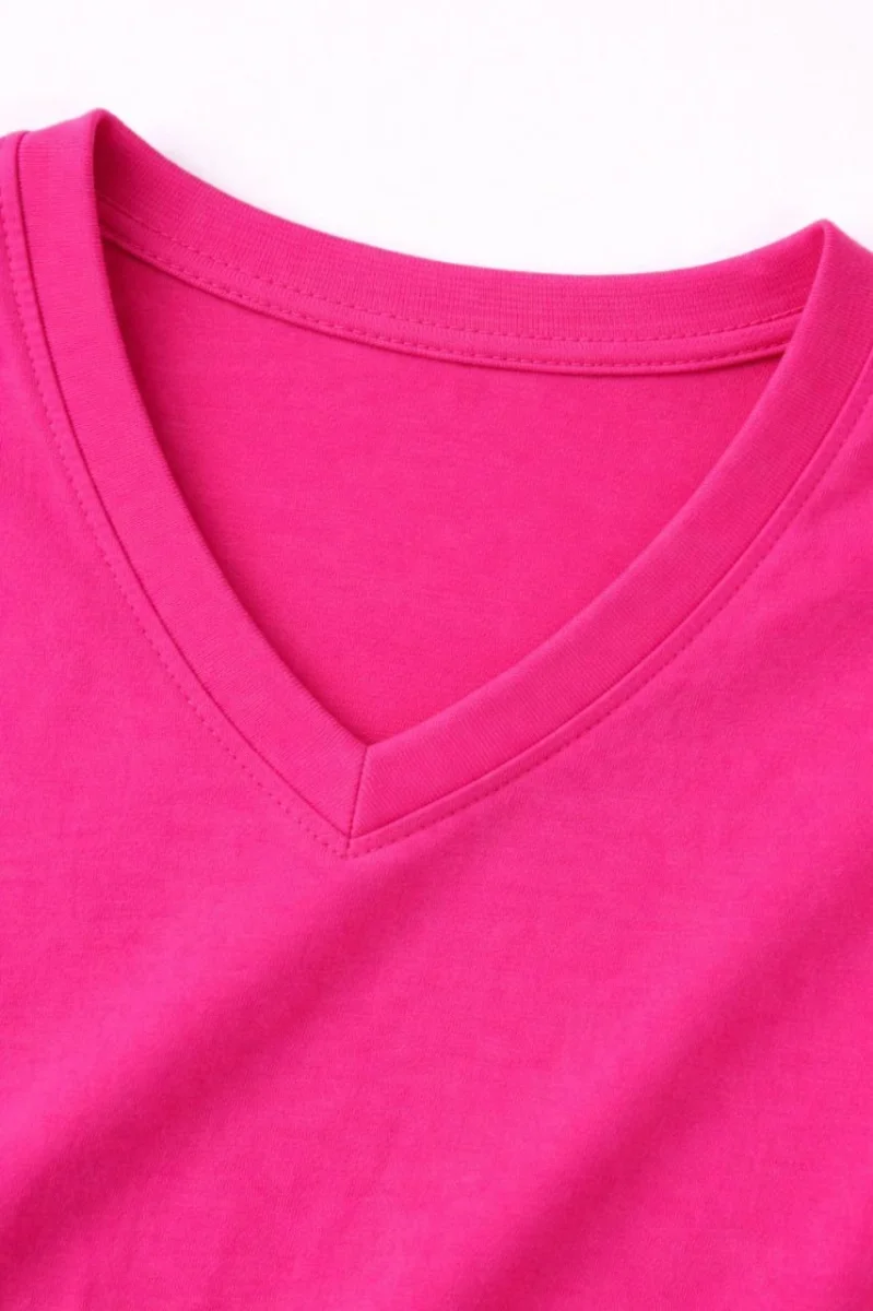 Genç Kız Çocuk V Yaka Tişört Yazlık Model Günlük Basic Body - Pembe