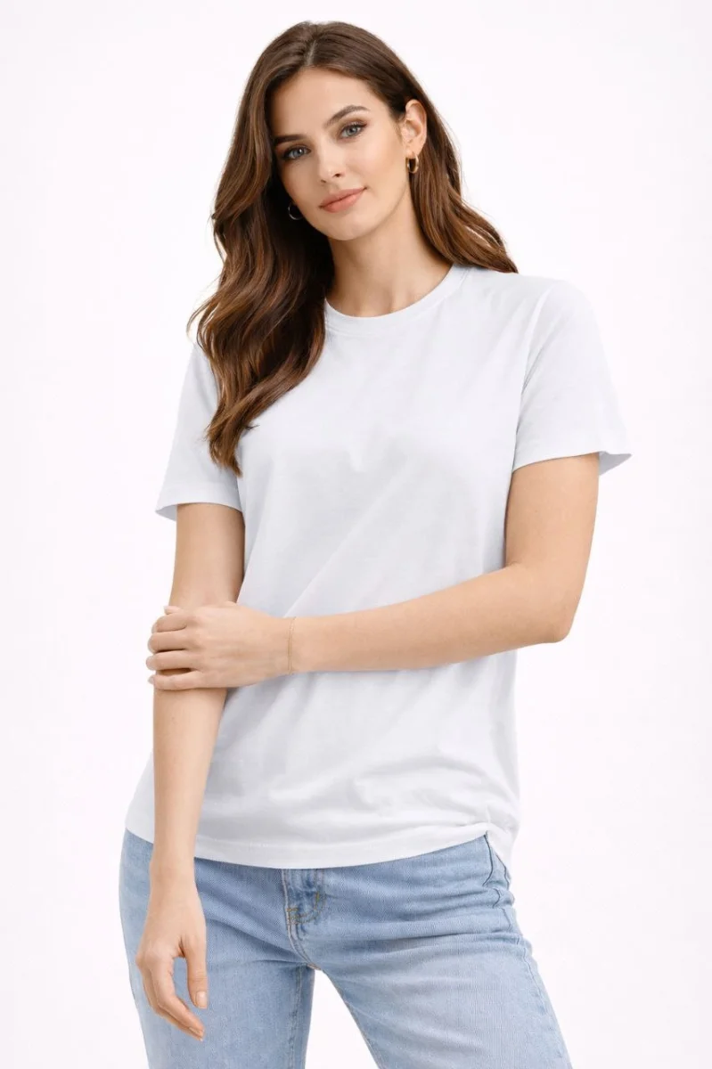 Kadın Bisiklet Yaka Tişört Regular Kalıp Basic Pamuklu Günlük Kullanım T-shirt - Beyaz