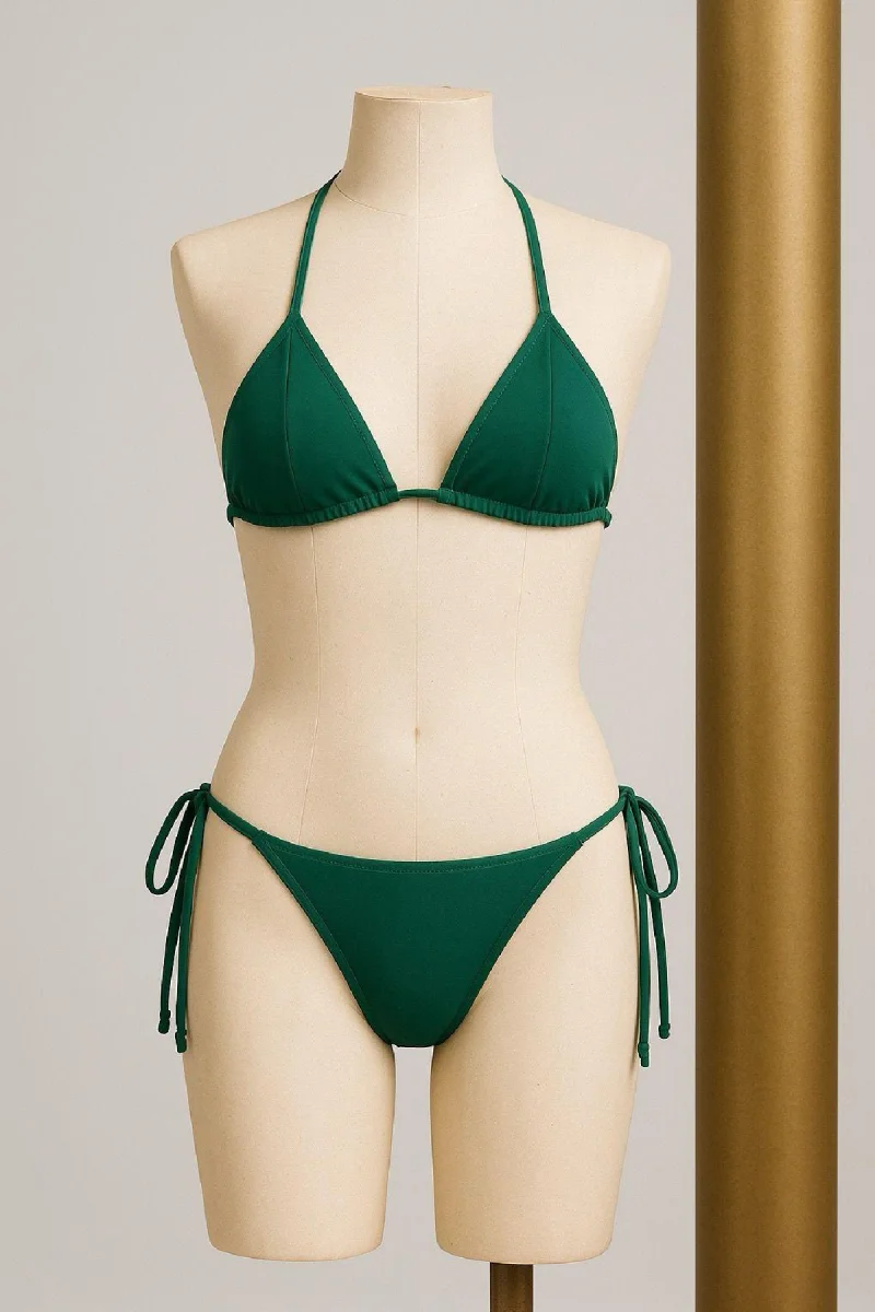Kadın Yeşil Yandan ve Boyundan Bağlamalı Bikini Mayo Takımı