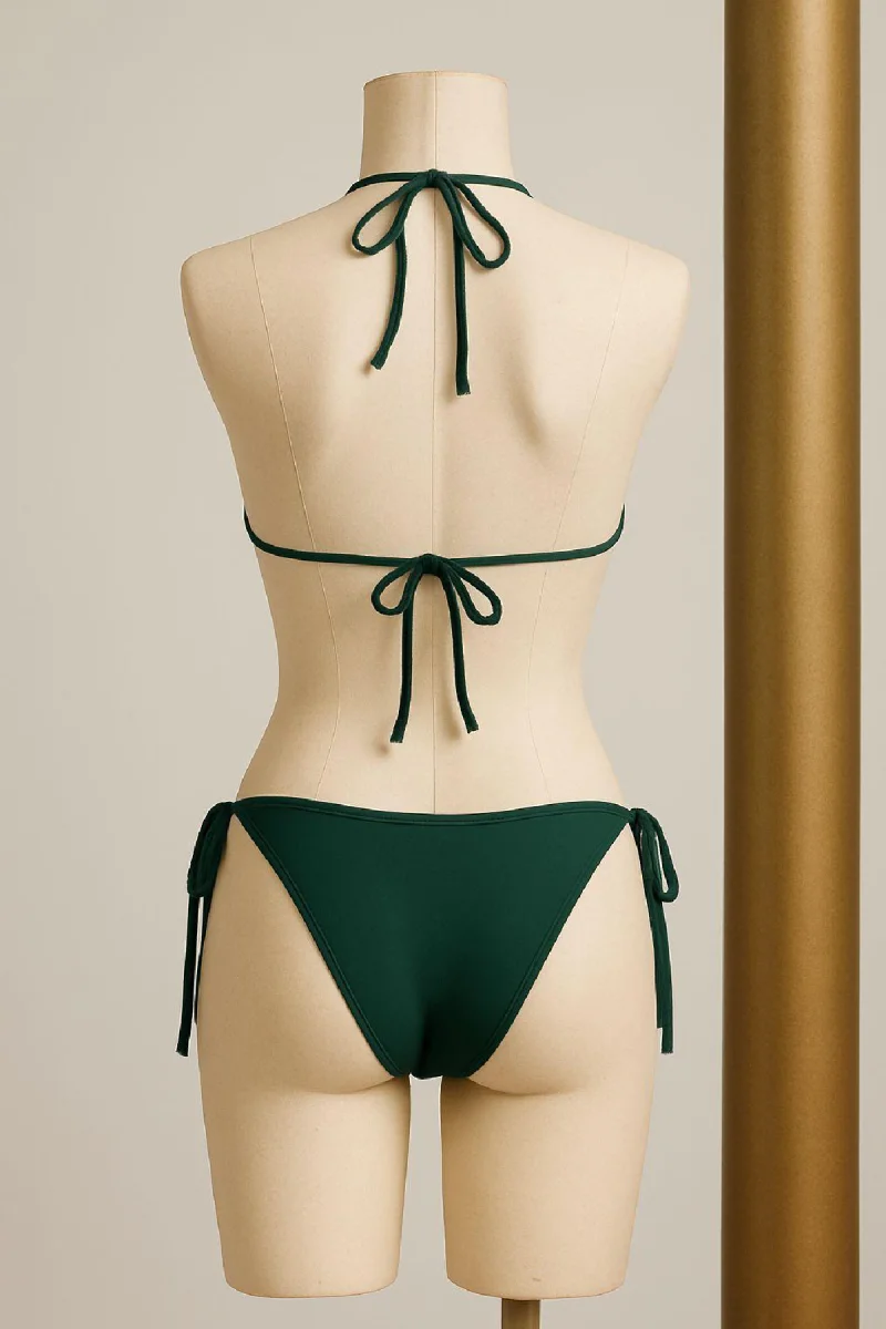 Kadın Yeşil Yandan ve Boyundan Bağlamalı Bikini Mayo Takımı