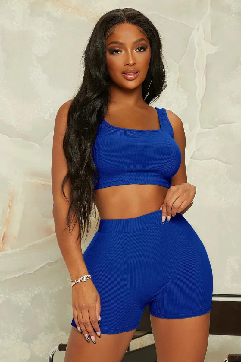 Kadın Mavi Şortlu Crop Top Gecelik Takım