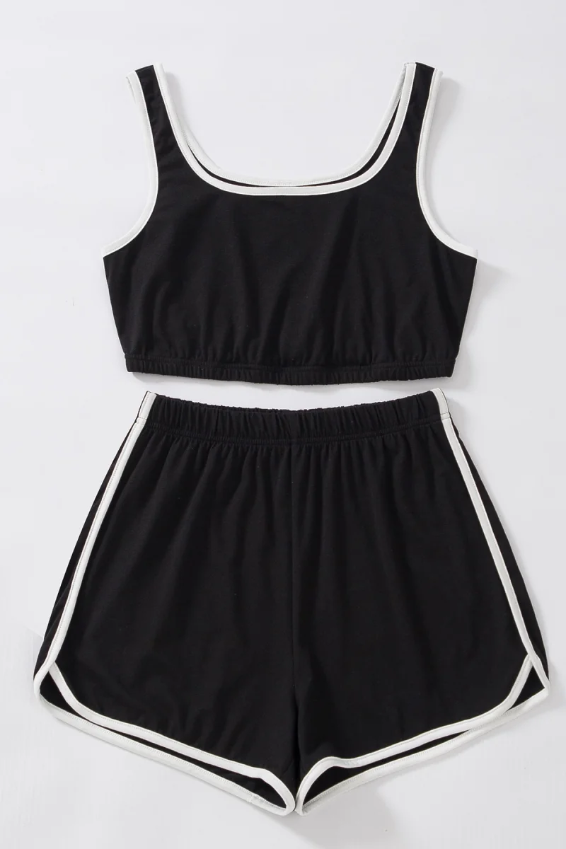 Kadın Siyah Askılı Crop Top ve Şortlu Gecelik Takım