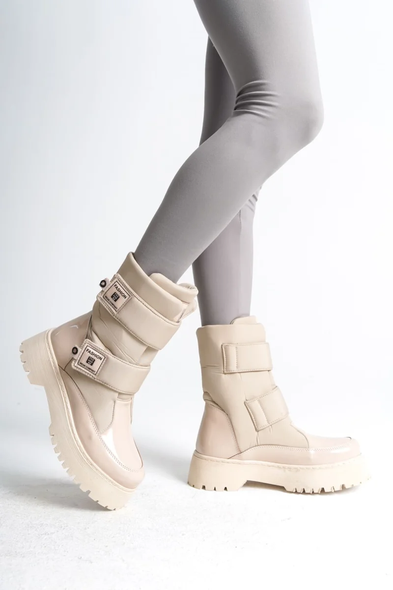 ELISA Cırt Cırtlı  Paraşüt Kumaş Rugan Kadın Bot RKT - Krem