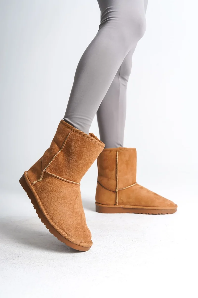 SELINA Bağcıksız Düz Taban İçi Kürklü Süet Kadın Bot  STT - Taba