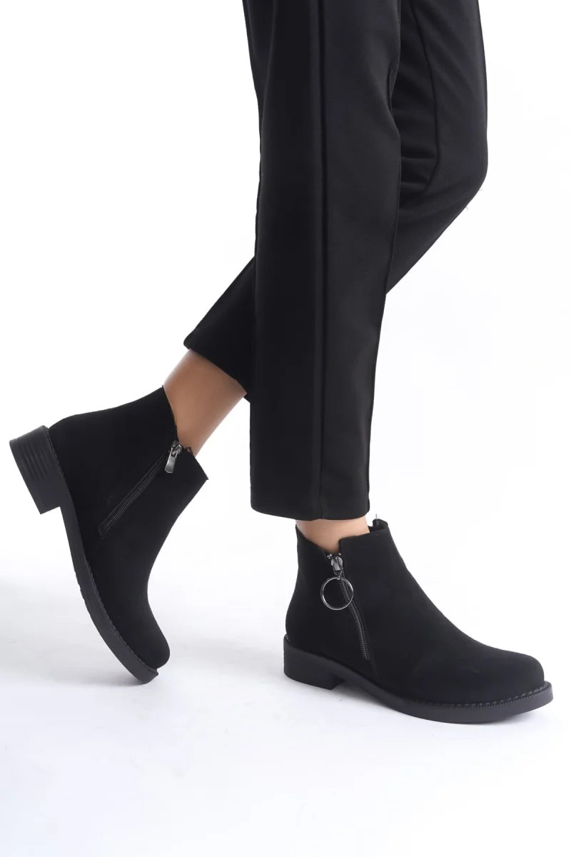 MARGARET Fermuarlı Ortopedik Taban Topuklu Süet Kadın Bot SST - Siyah