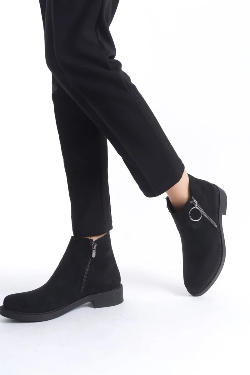 MARGARET Fermuarlı Ortopedik Taban Topuklu Süet Kadın Bot SST - Siyah
