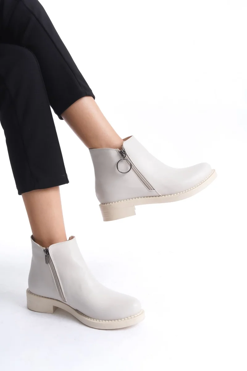 MARGARET Fermuarlı Ortopedik Taban Topuklu Kadın Bot  CKT - Krem