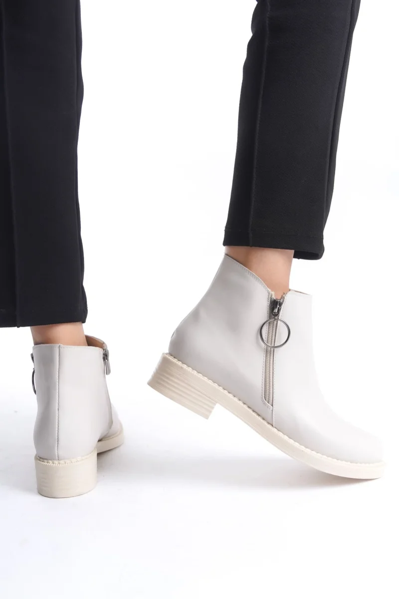 MARGARET Fermuarlı Ortopedik Taban Topuklu Kadın Bot  CKT - Krem